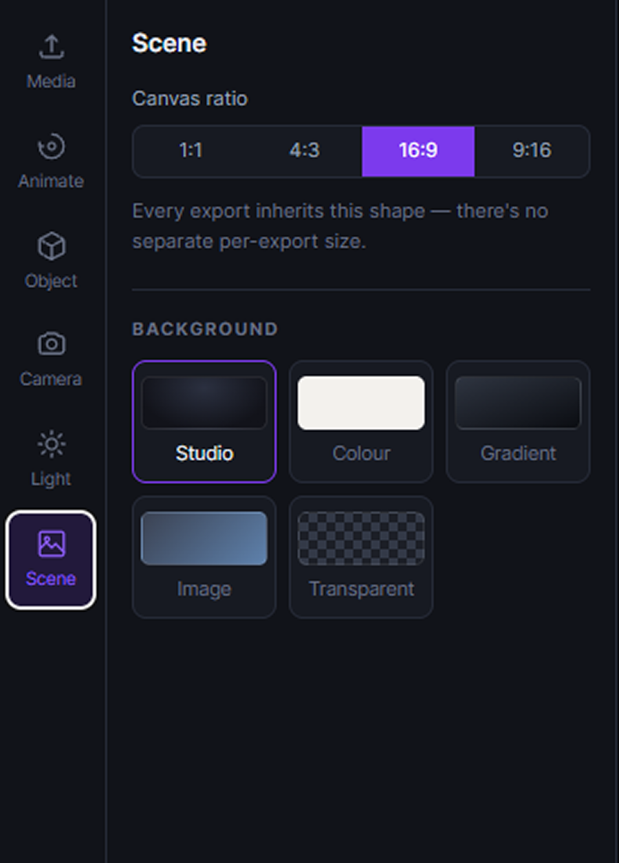 A 3D model on solid colour, gradient and transparent backgrounds