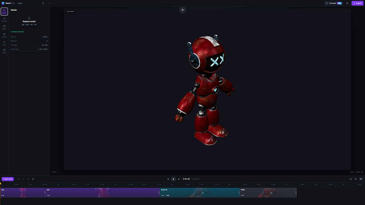 Dragging a GLB 3D model file into MeshShot to import it